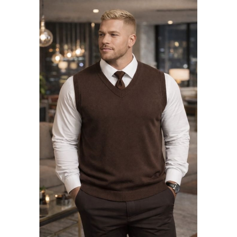 Colete Masculino Pullover - Tricot Premium - Atemporal - Decote V - sem manga - macio e confortável