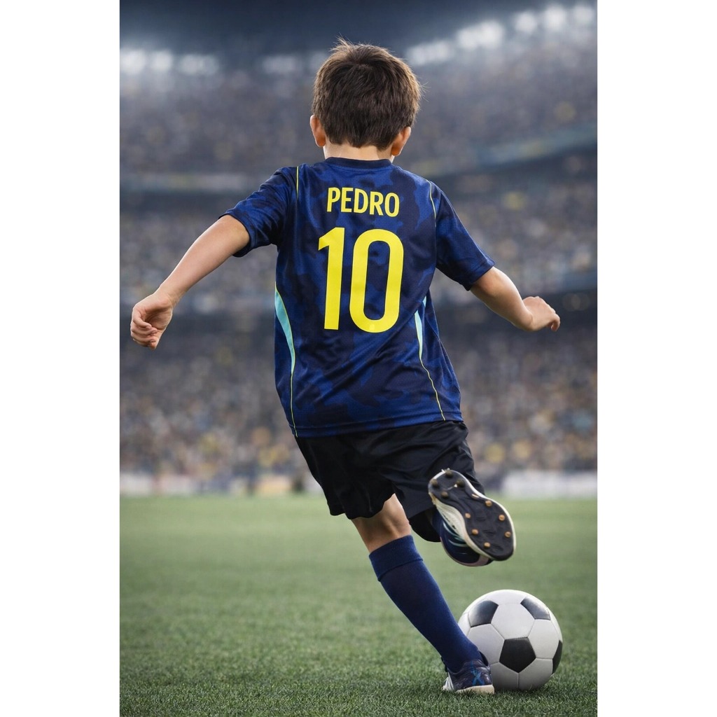 Conjunto Infantil Camiseta Personalizada Com Nome Oficial Brasil E Short Copa  Do Mundo 2026  Azul  Torcedor Presente