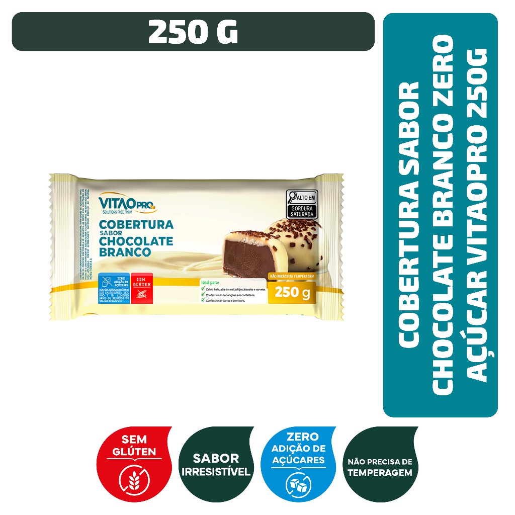 Cobertura Sabor Chocolate Branco Zero Açúcar Vitao PRO 250 g