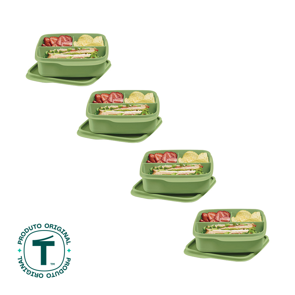 Kit com 4 Potes Herméticos Tupperware Basic Line Divisória Verde 550ml