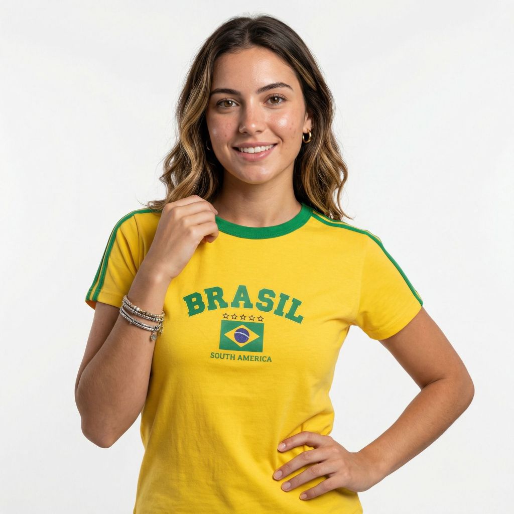 Camiseta Feminina Brasil Baby Look Copa do Mundo Verão 100% Algodão
