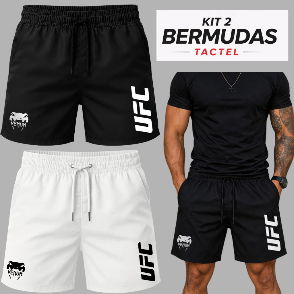 Kit 2 Shorts Masculinos Esportivos Estilo UFC/Venum Academia Treino Confortável