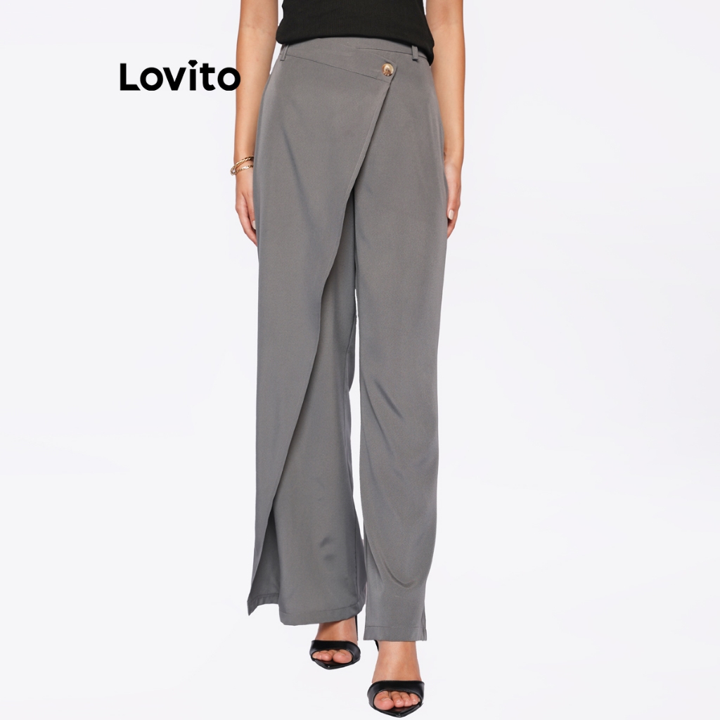 Lovito Calca Alfaiataria com Transpasse e Botão Basica Moda Feminina BRPTB786BRL816