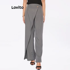Lovito Calca Alfaiataria com Transpasse e Botão Basica Moda Feminina BRPTB786BRL816
