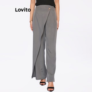 Lovito Calca Alfaiataria com Transpasse e Botão Basica Moda Feminina BRPTB786BRL816