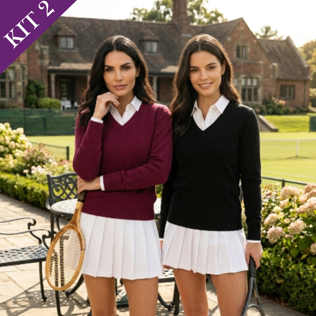 Kit 2 Suéter Feminino Tricô Premium Gola V Manga Longa Blusa de Inverno Elegante e Confortável