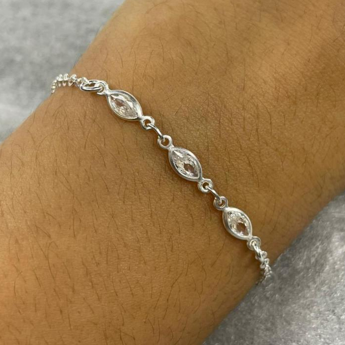 Pulseira Infantil Navetes Zircônia Prata 925 com Certificado