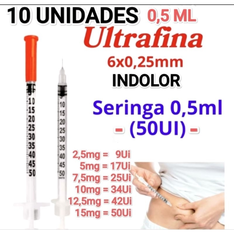 Seringa de Insulina 0,5ml (50UI) 31G 6x0,25mm KIT COM 10 UNIDADES - full