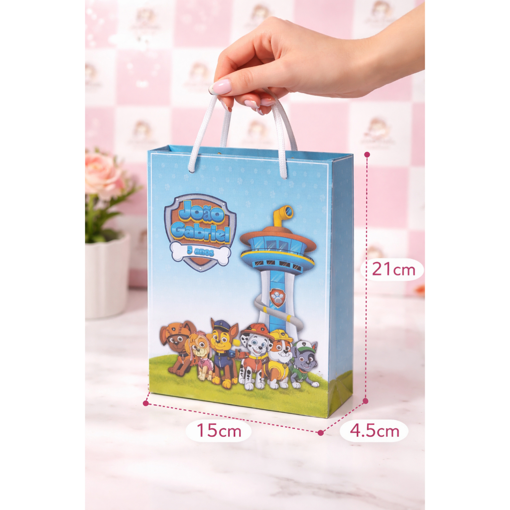 Sacolinha Personalizada Patrulha Canina Vertical 21x15| Lembrancinha Festa Infantil Aniversário