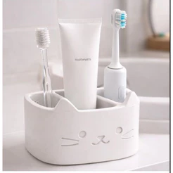 Organizador Banheiro Porta Escova Dente Pasta Gatinho Fofo Suporte Decorativo Minimalista Moderno