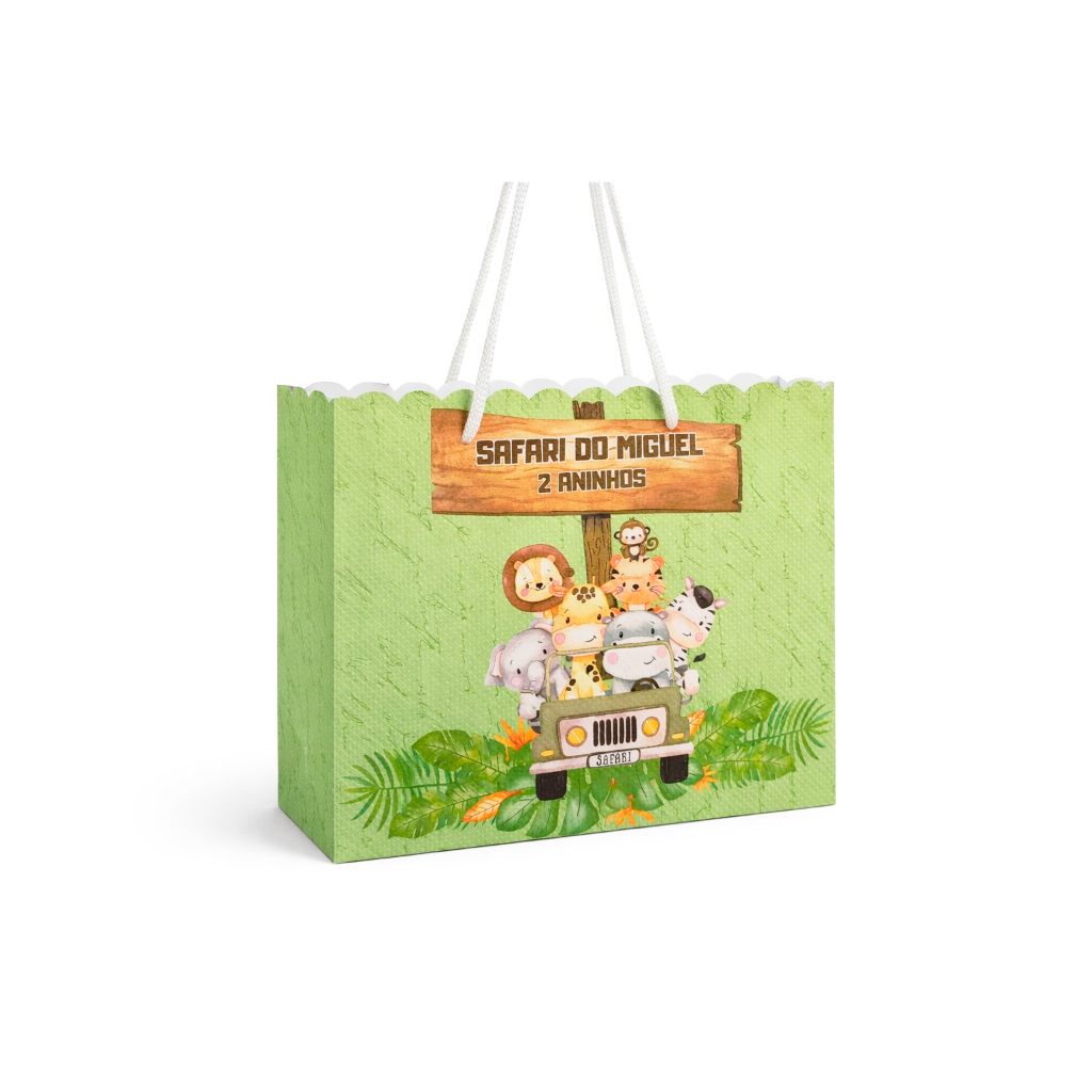 Sacolinha Personalizada Safari Infantil com Nome – Lembrancinha Festa Safari - Sacolinha Personalizada pegue e monte