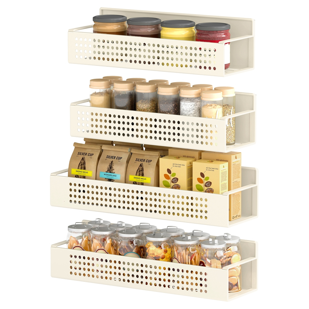 Imagem SONGMICS Conjunto 4 Prateleiras Inox Magnéticas para Temperos, sem furação, para cozinha, geladeira ou micro-ondas