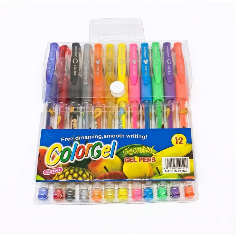 kit com 12 canetas gel coloridas cheirinho de frutas brilhantes glitter vários tons/Canetinhas coloridas /Caneta glitter