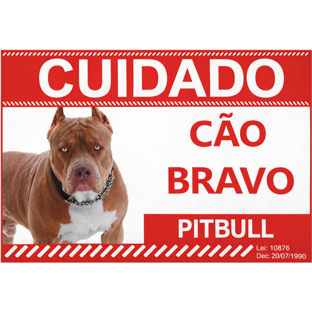 Placa Cuidado Cão Bravo 30x19cm Pitbull Rottweiler Pastor Alemão Doberman Fila