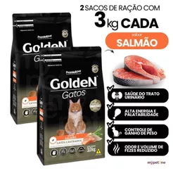 Kit com 2 Ração Premier Golden Gatos Castrados Sabor Salmão 3kg