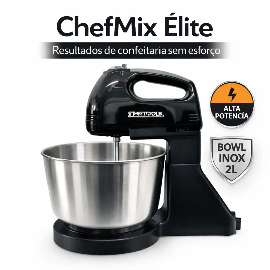 Batedeira Planetária ChefMix Élite 127V 2L Inox Potente Multifuncional Para Massas Bolos e Confeitaria Profissional