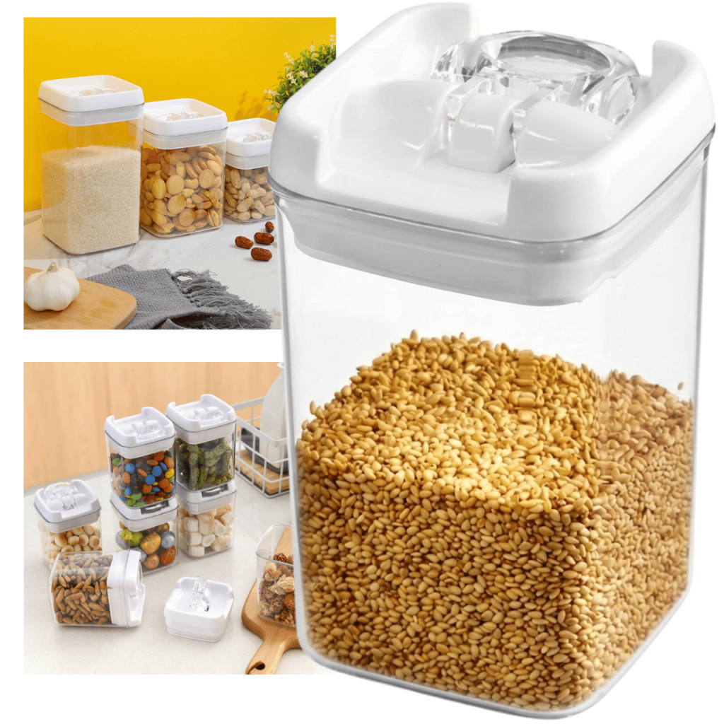Recipiente Hermético 800ml Transparente com Trava para Grãos Biscoito Cereal Guardar Alimentos