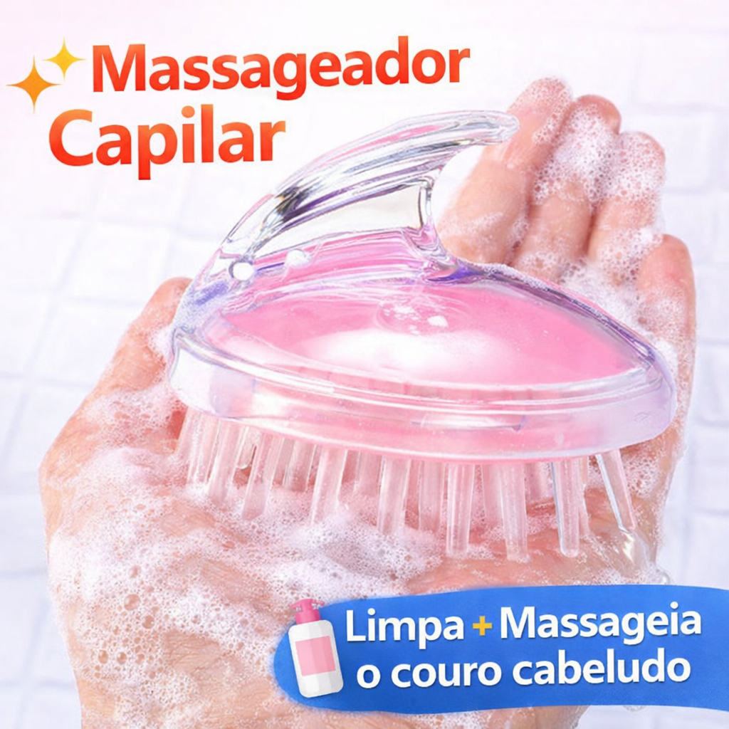 Escova Massageadora Silicone Couro Cabeludo Relaxante Limpeza Profunda