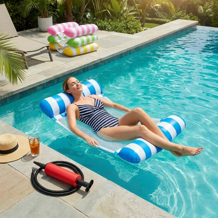 Bóia Flutuante com Rede para Piscina 120x80cm – Colchão Inflável Confortável para Relaxar no Verão em Oferta na Shopee