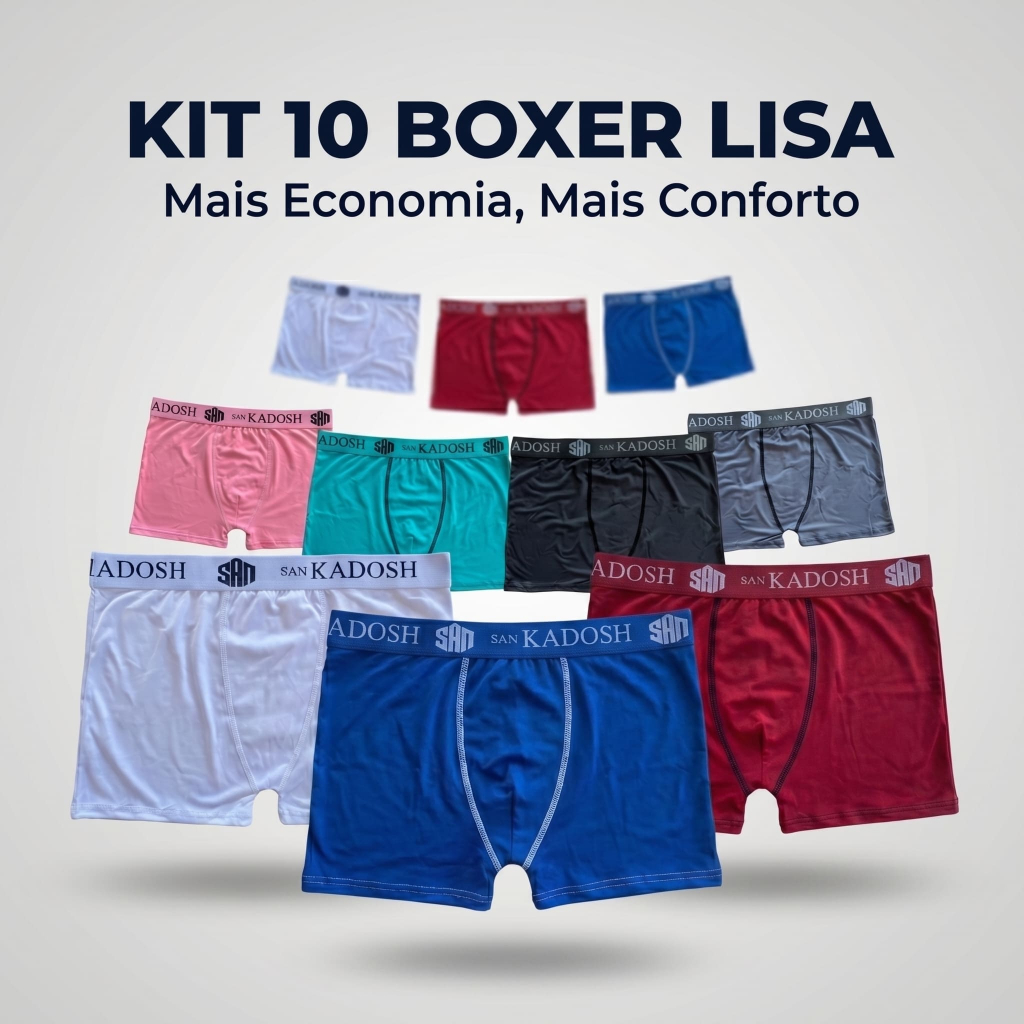 Kit 10 Cuecas Boxer Masculina 100% Algodão, Poliester e Microfibra Premium SAN KADOSH