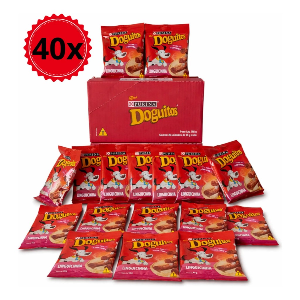40 Petisco Doguitos Linguicinha Purina Carne Cães 45g Adestramento