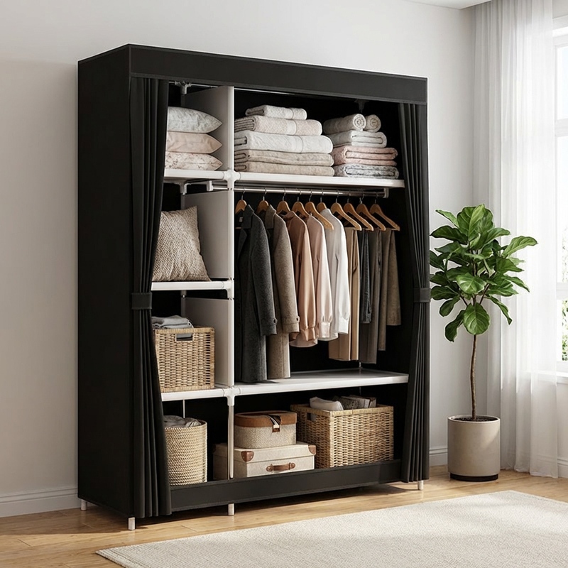 Guarda-Roupa Dobrável Portátil Organizador de Roupas em Tecido Multiuso Closet Modular com Prateleiras