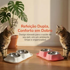 Comedouro Elevado p/ Cães e Gatos | 2 Tigelas Inox | Inclinado | Protege o Pescoço | Antiderrapante