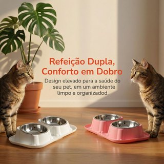 Comedouro Elevado p/ Cães e Gatos | 2 Tigelas Inox | Inclinado | Protege o Pescoço | Antiderrapante