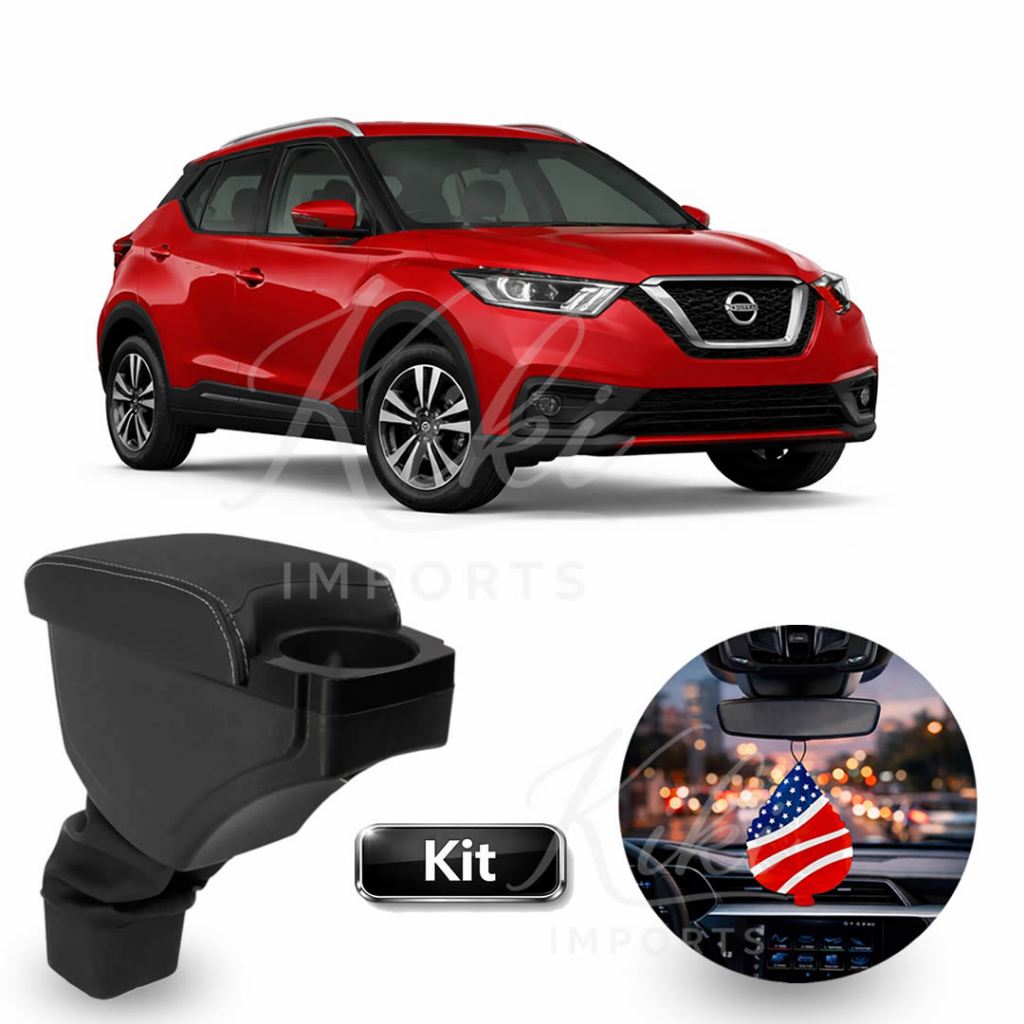 Kit Apoio de Braço Nissan Kicks 2016 a 2025 com Porta Copos + Aromatizante Veicular Perfume Premium