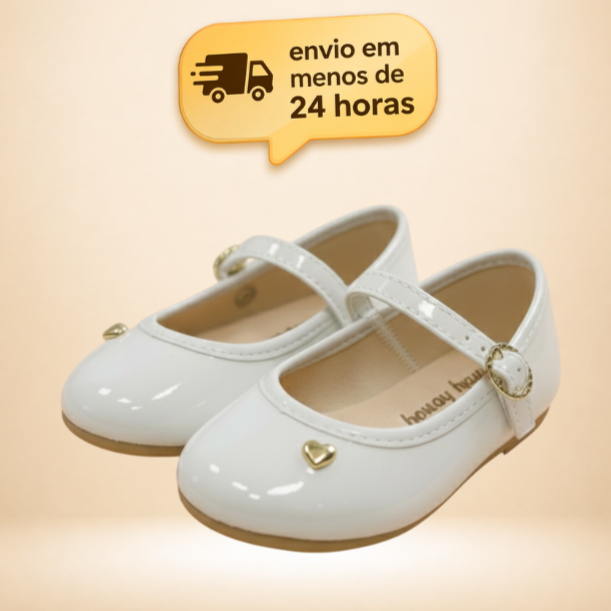 Sapatilha Infantil Feminina Branca Coração Batizado Verniz– Confortável, Antiderrapante |  Menina em Oferta na Shopee