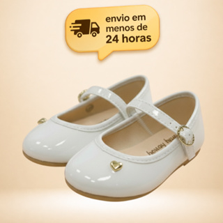 Sapatilha Infantil Feminina Branca Coração Batizado Verniz– Confortável, Antiderrapante |  Menina em Oferta na Shopee