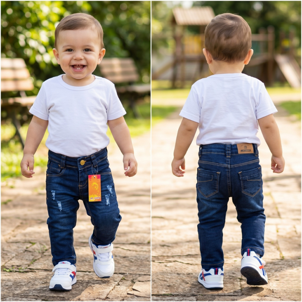 Calça jeans bebe masculina infantil Tam P M e G