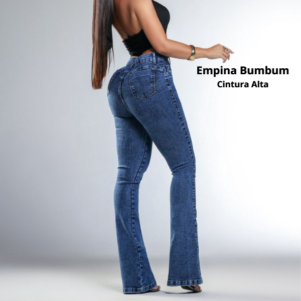 Calça Jeans Feminina Flare Cintura Alta Modeladora Cos Alto Empina Bumbum Feminino Elegância e Conforto Boca De Sino