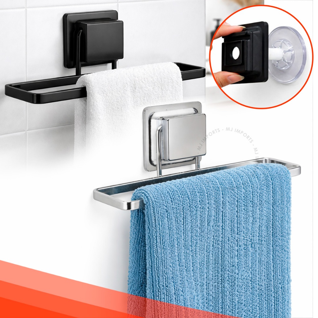 Porta Toalha de Rosto Cromado e Black Sem Furos Ventosa Toalheiro Inox Banheiro Parede Arthi 3,5Kg em Oferta na Shopee