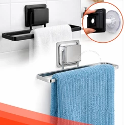 Porta Toalha de Rosto Cromado Black Com Ventosa Sem Furos Toalheiro Inox Banheiro Parede Arthi 3,5Kg