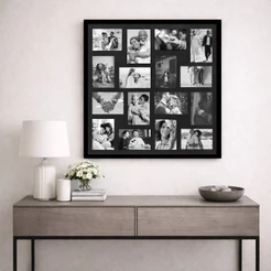 Porta Retrato Multifotos 16 Fotos Quadrado Com Vidro Decorativo Parede Sala Quarto