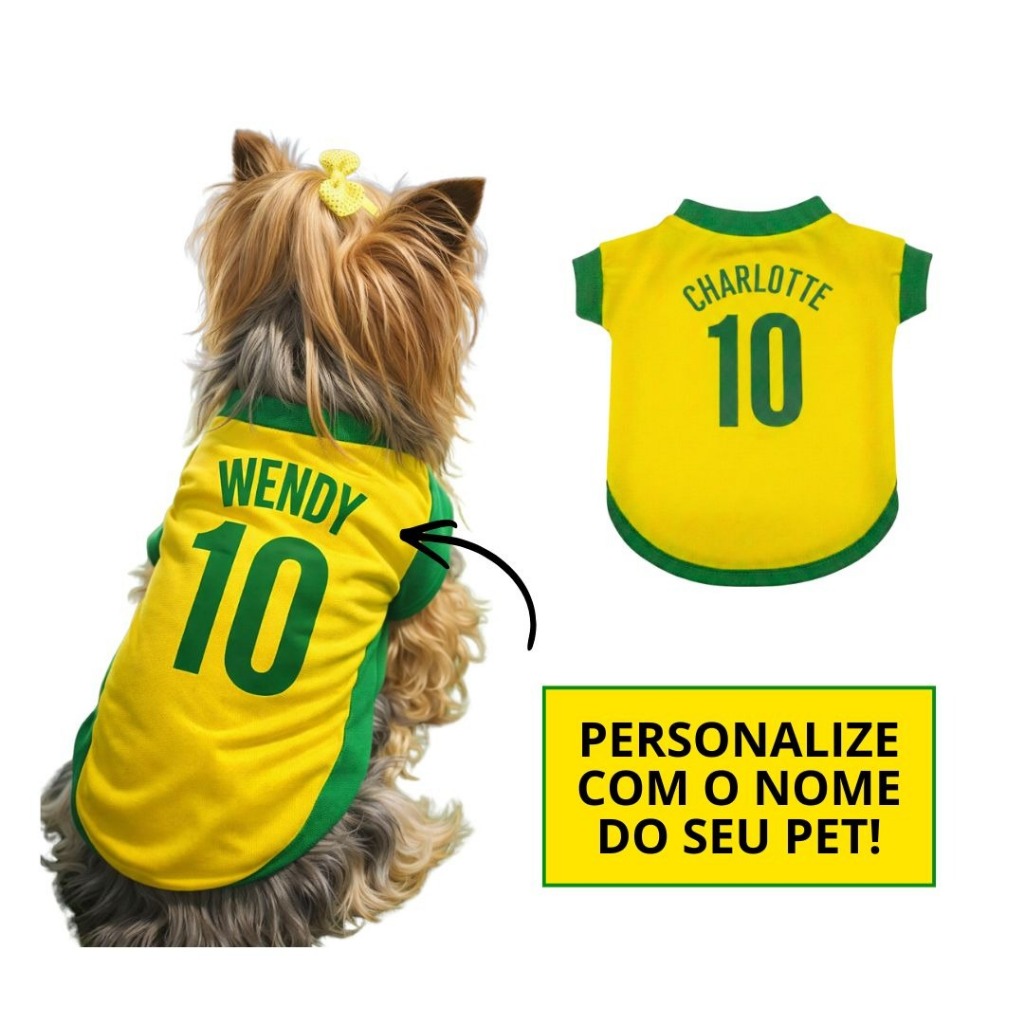 Roupinha Pet Copa do Mundo, Roupa Brasil, Camiseta Personalizada Cachorros e Gatos