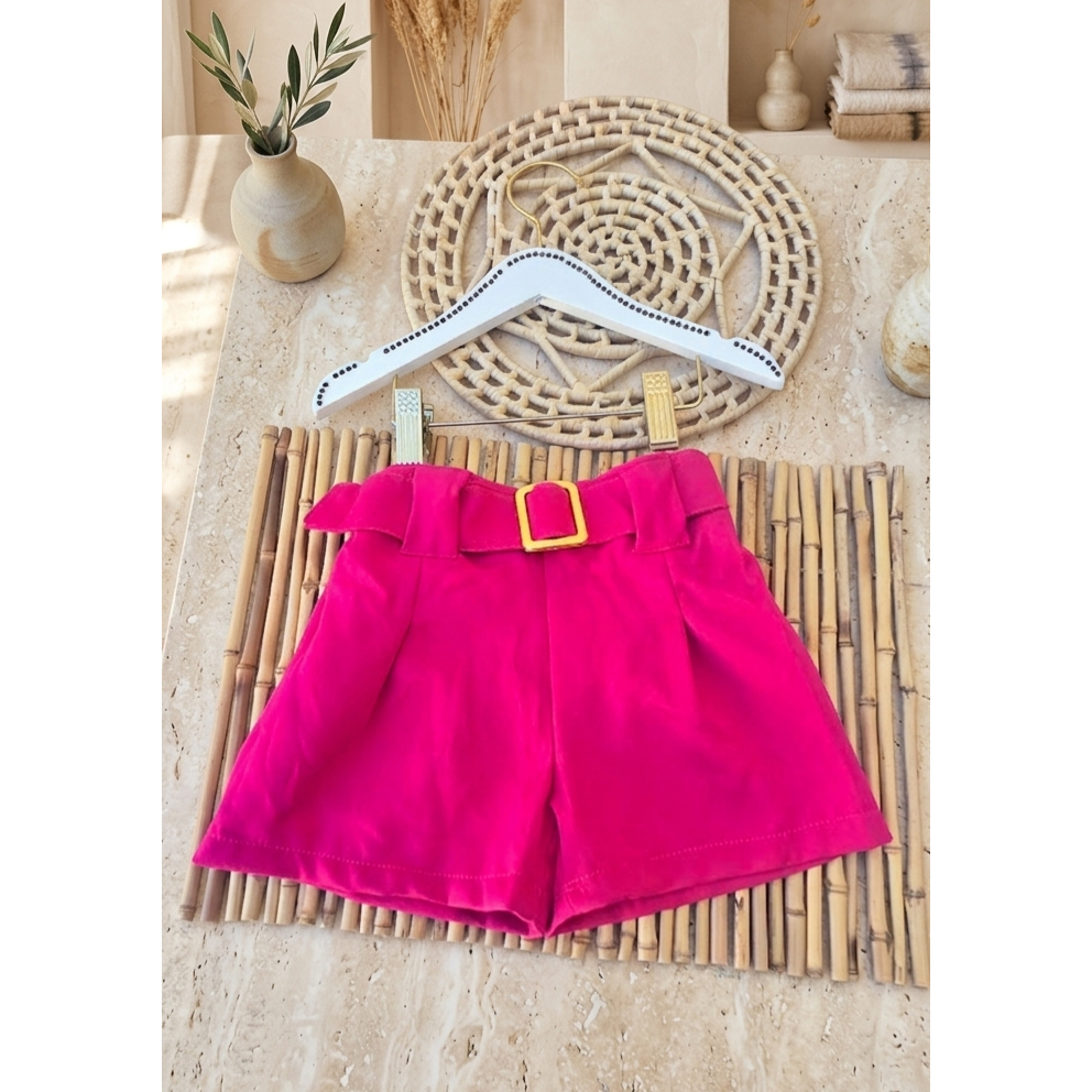 Short Alfaiataria Feminino infantil com Cinto Fivela Tendência Blogueira
