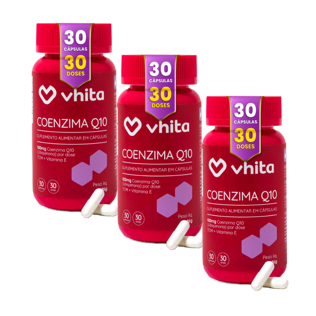 Coenzima Q10 Ubiquinona 100mg Com Vitamina E e TCM 30 cáps - Vhita ( 3 unidades)