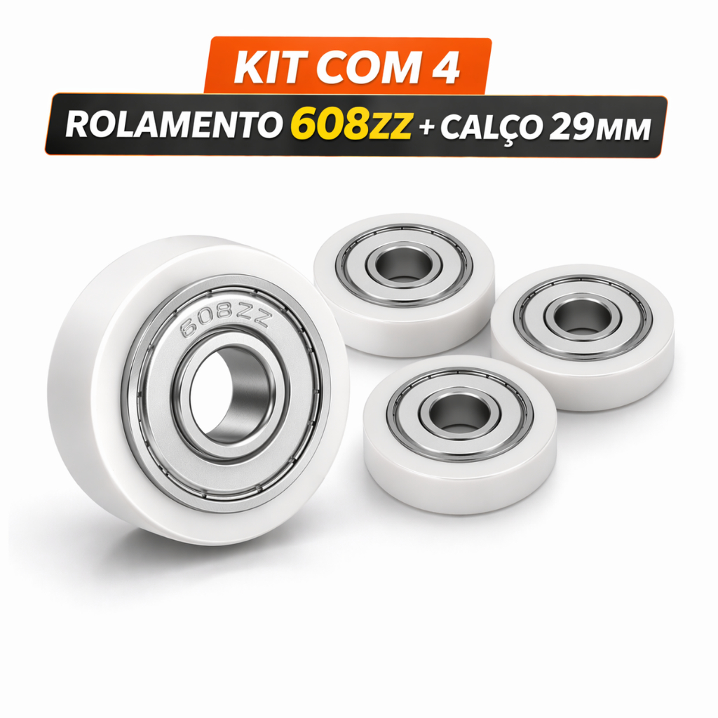 KIT 4 Rolamentos 608 ZZ + Calço 29mm Ventilador Substitui Bucha