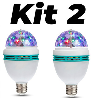 Kit 2 Lâmpada Giratória RGB Bola Maluca Led Colorida Tomada Festa Balada Discoteca