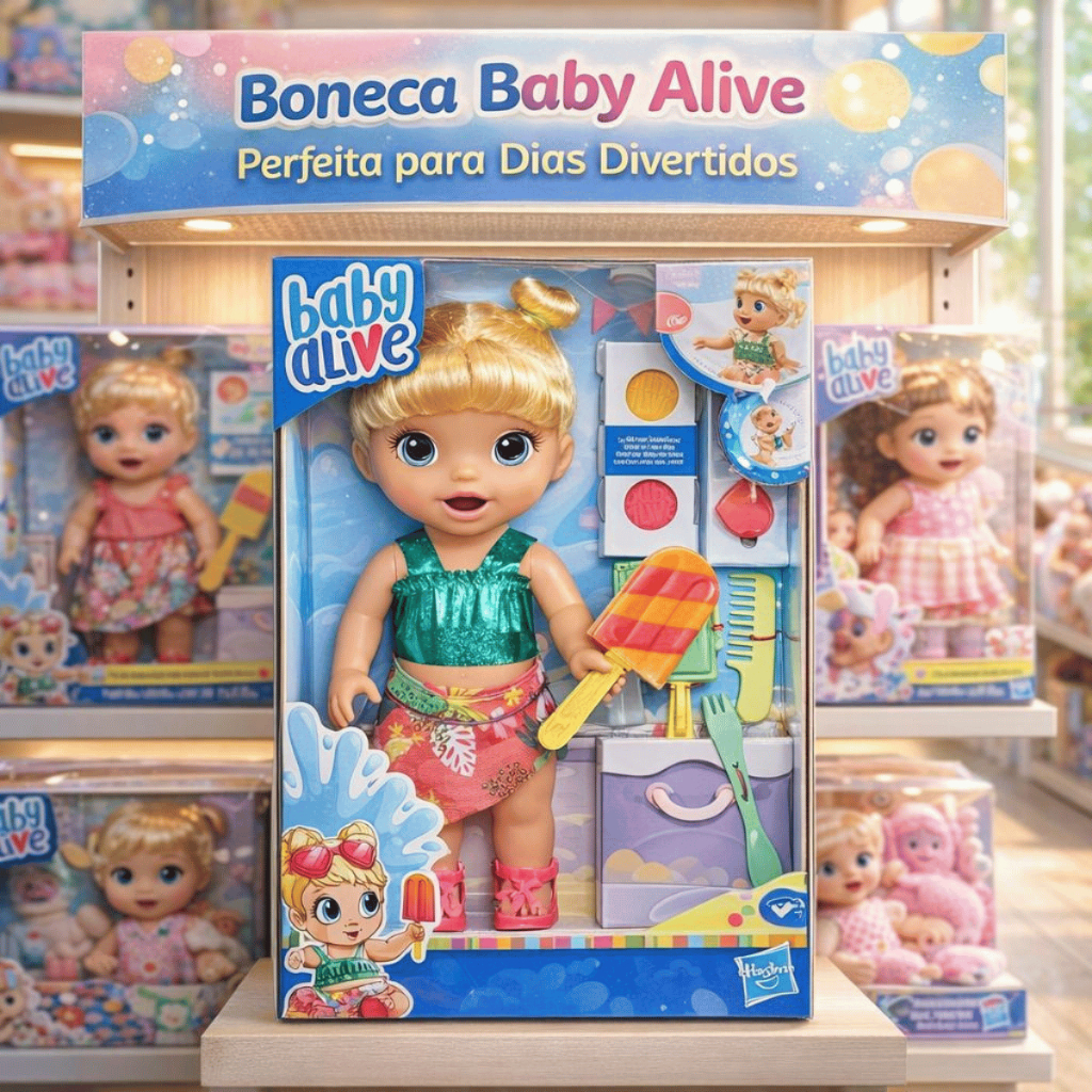 Boneca Baby Alive Dia de Sol Picolé Comidinha Faz Caquinha Hasbro Original Menina Brinquedo