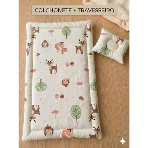 Imagem Colchonete para Bebê + Travesseiro Anatômico Estampados 100% Algodão