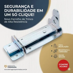 Fecho Chato 2"x1.1/2" Ferrolho Aço Premium Galvanizado Suporta Cadeado 25 mm