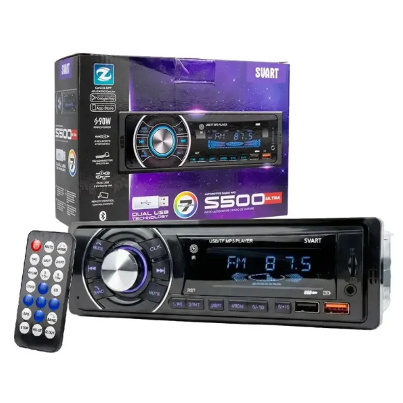 Rádio Svart S500 Ultra Bluetooth 2 USB 4x45w Aparelho de Som Automotivo Com Controle 1 Din 12v Am Fm Carro