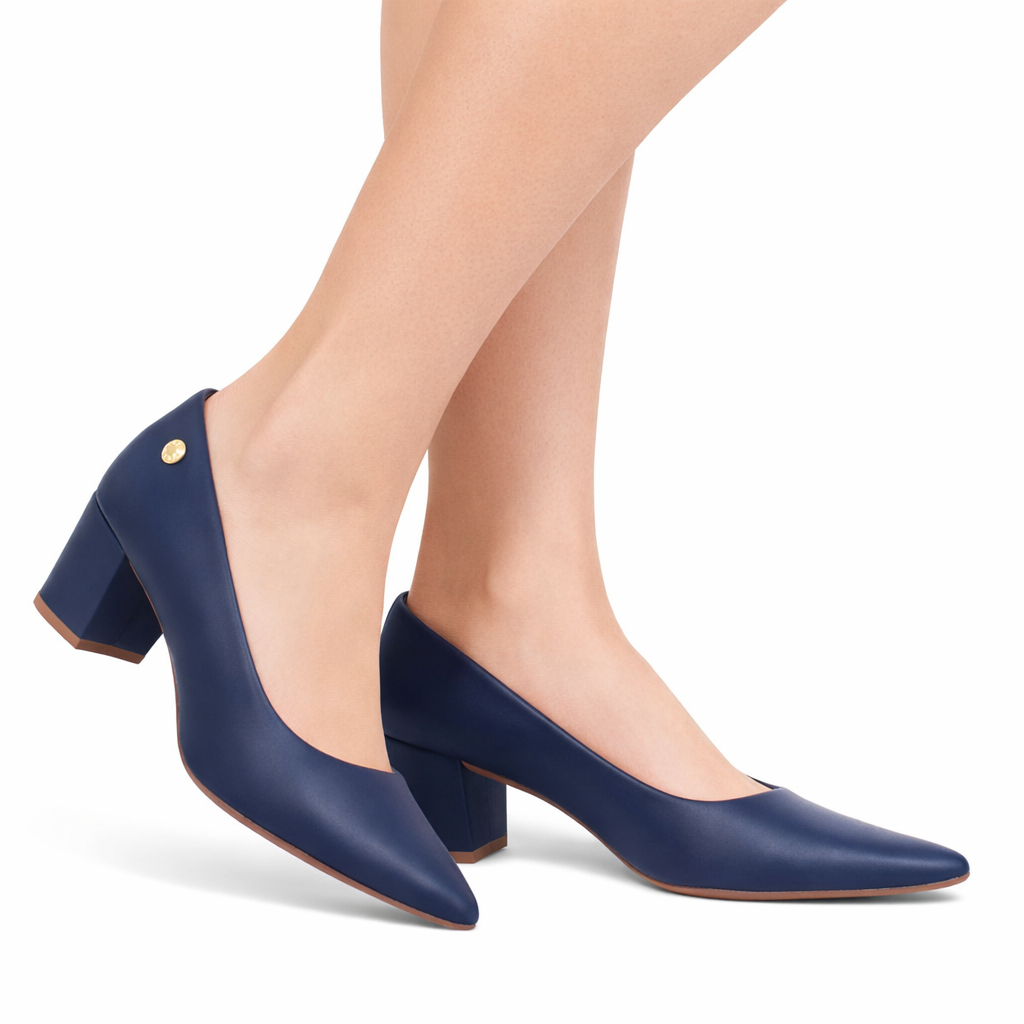 Sapato Feminino Scarpin Sintético Bico Fino Salto Bloco Baixo Leve