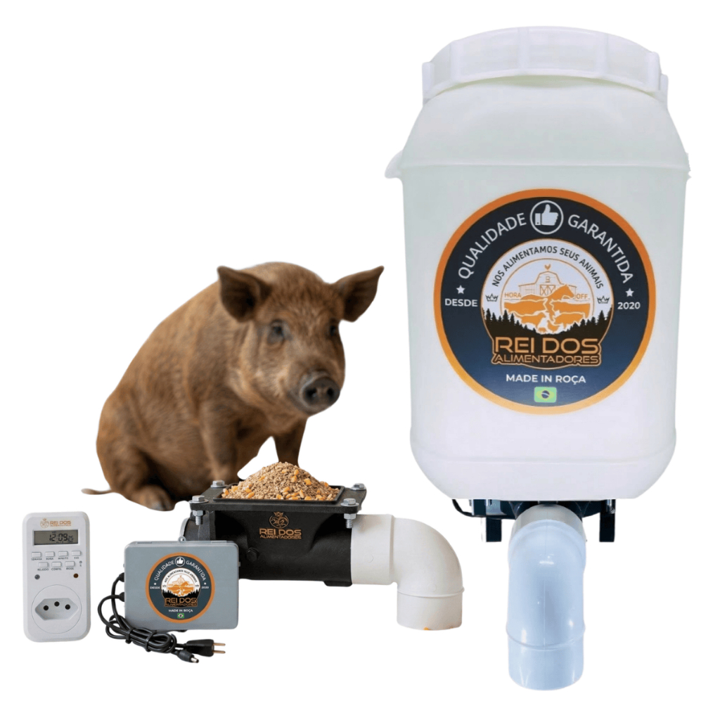 Comedouro Automático de Ração para Porcos Suínos com Reservatório 25L e Timer Digital Bivolt