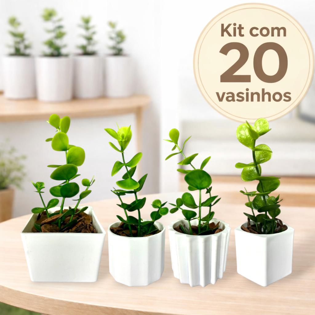 Kit 20 Vasos Decorativos Mini Com Plantinhas Artificiais Plástico Resistente Decoração Sala,Escritório, Casa