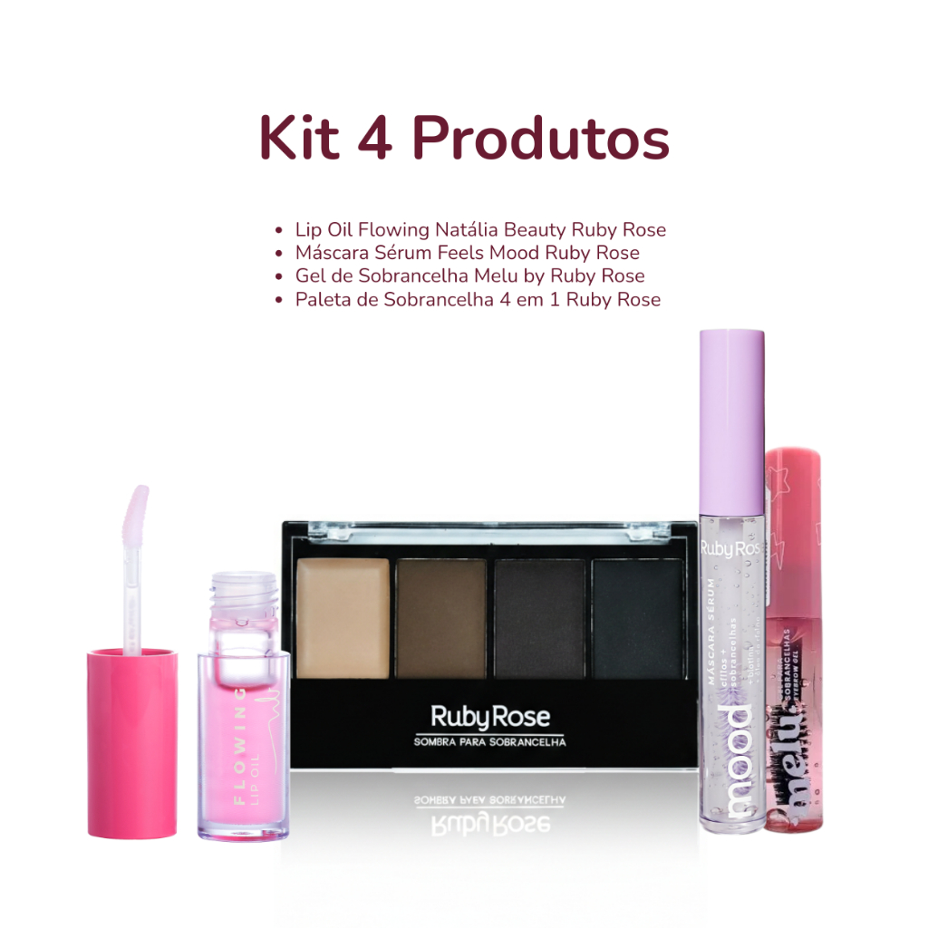 Paleta de Sobrancelha + Máscara de Cílios + Gloss Labial + Fixador de Sobrancelhas Kit Ruby Rose®