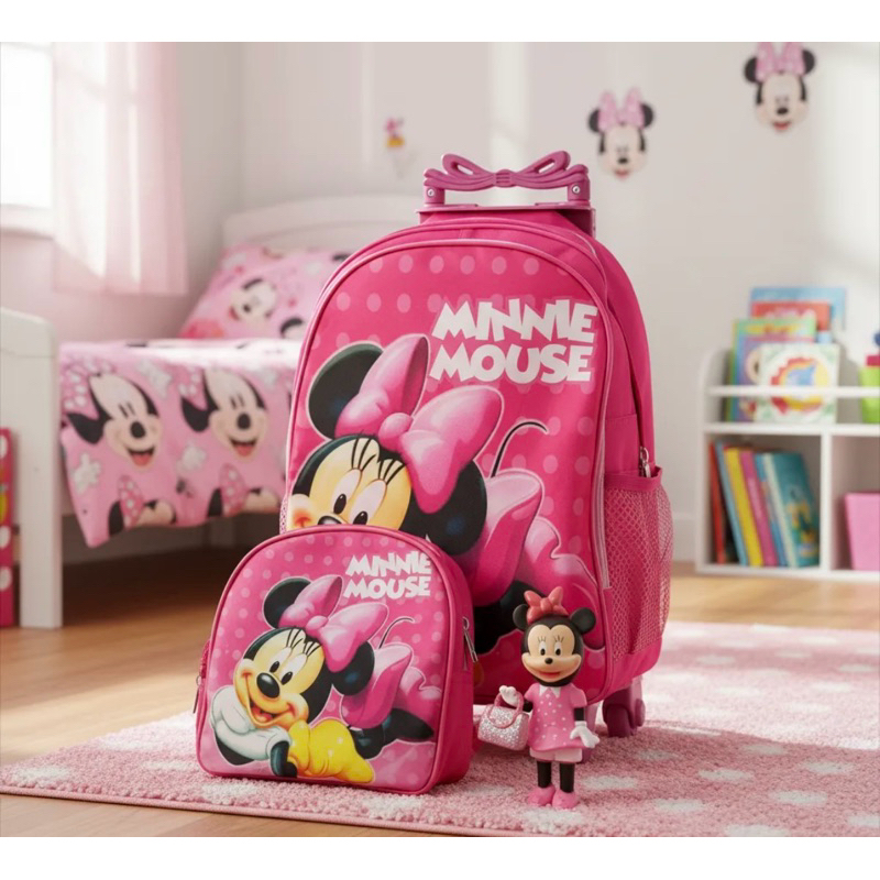 kit mochila escolar MINEI com lancheira e estojo e boneco